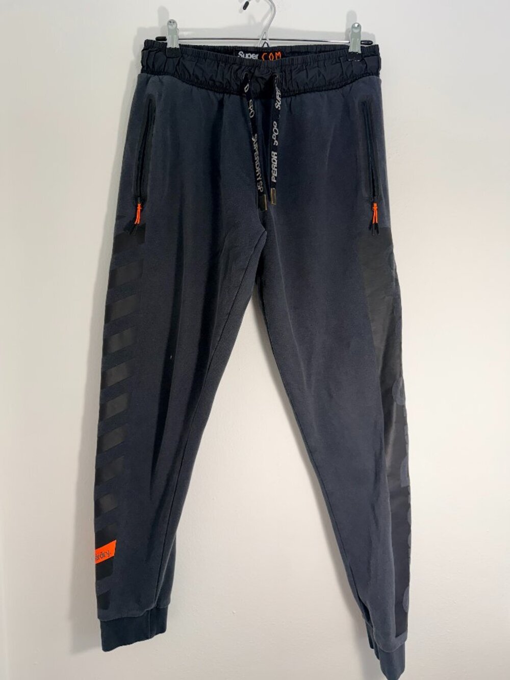 Superdry Sport Performance Jogger Sweatpants Gray Black Orange Logo Athletic